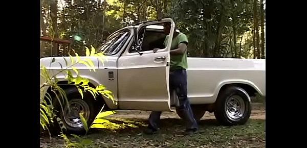  Backwoods blonde with nice tits Ellen Padilha gets fucked on side of road by black guy